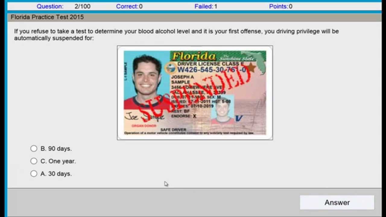 Florida driver license test questions and answers spanish
